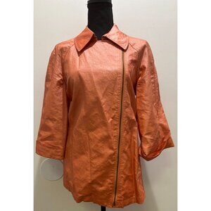 Lafayette 148 NewYork Linen Peach  windbreaker jacket Sz 8 Asymmetric Zip Orange
